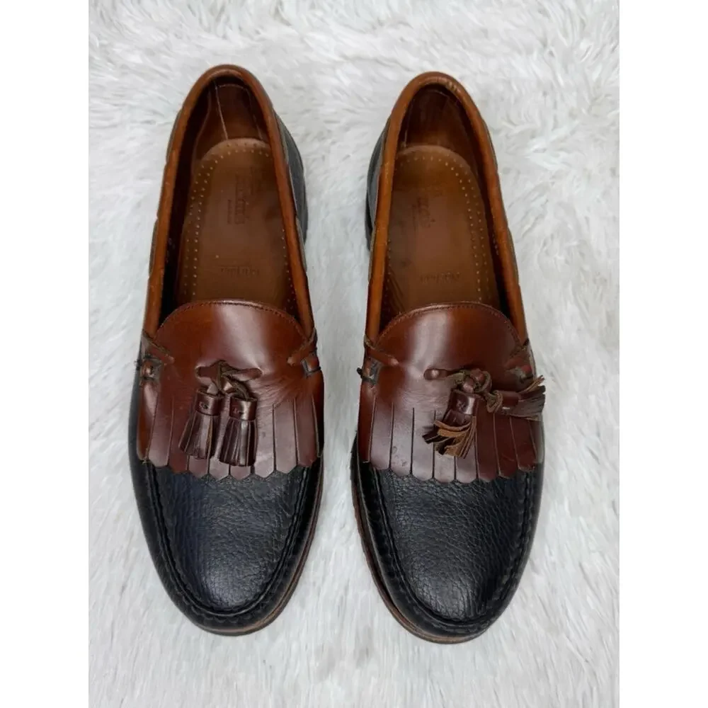 ALLEN EDMONDS / Nashua cognac brown black leather tassel slip on loafers / 10D